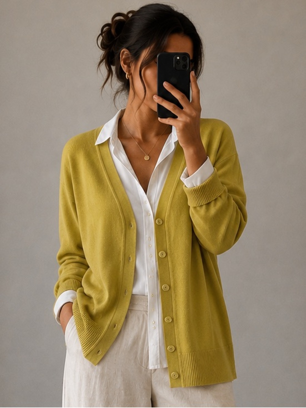 Avenue Lime-Green V-Neck Button Cardigan